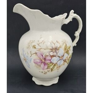 Antique Austrian Vienna Porcelain Wash Basin Pitcher Clematis Floral Gold Trim